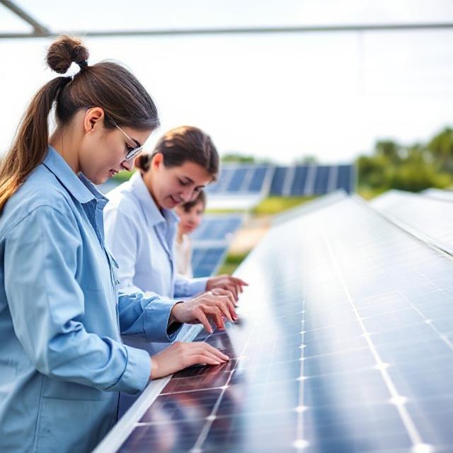 Students working on solar equipment